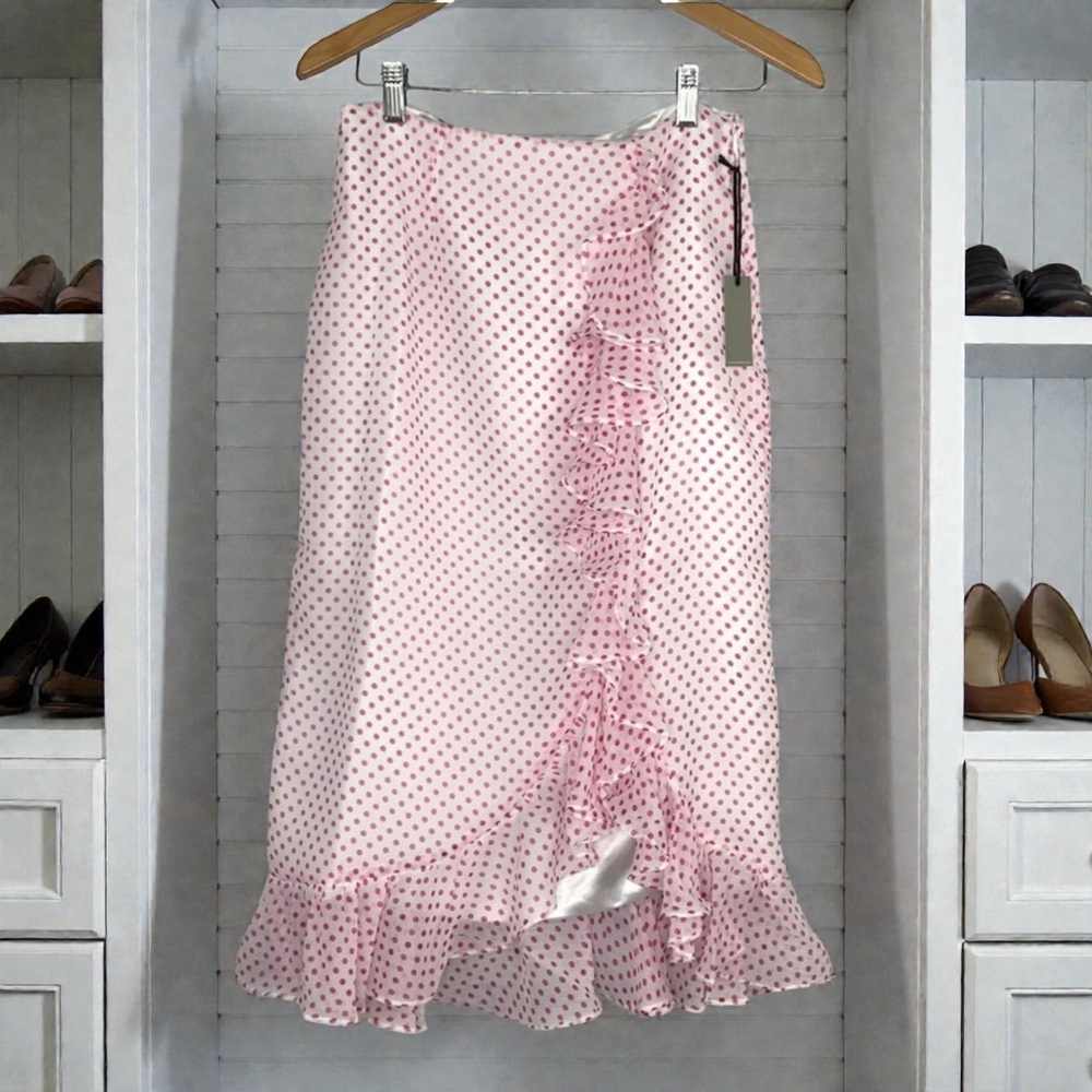 NWT Lovers + Friends Suffolk Pink Dot Ruffle Skirt Size M Medium Feminine